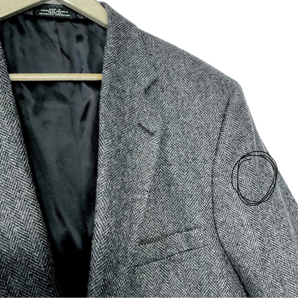 TOWNCRAFT Mens Herringbone Wool Jacket Blazer Lined Pockets Still Closed Dk Blue
